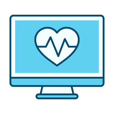 Düz renkli bilgisayar kalp atış hızı ikonu sağlık izleme, nabız izleme ve sağlık sistemlerini temsil ediyor.