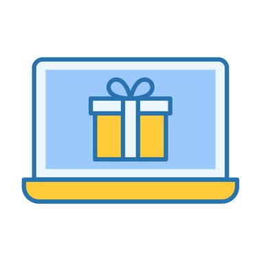 Düz renkli bilgisayar hediye kutusu simgesi ödüller, terfiler, ikramiyeler ve özel teklifler için uygundur.