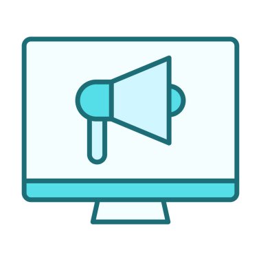 Ses çıktısını, duyuruları ve ses yayıncılığını temsil eden düz renkli bilgisayar hoparlörü simgesi.