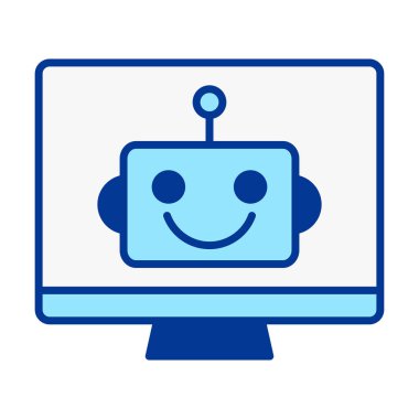 Düz renkli bilgisayar robotu baş simgesi otomasyon, robotik ve modern teknoloji sistemlerini temsil ediyor.