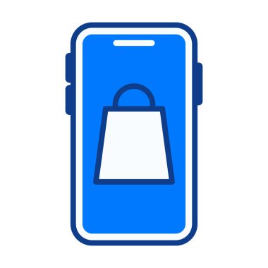 Akıllı telefon tabanlı ekommer etkinliğini temsil eden düz renkli mobil alışveriş simgesi.