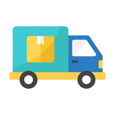 Nakliye lojistik ve ulaşım hizmetlerini temsil eden düz renkli dağıtım kamyonu simgesi.