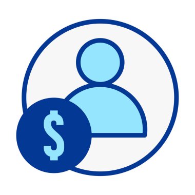 Düz renkli simge, ödeme geliri ve finans hesabı için dolar sembolü olan kullanıcıyı gösteriyor.