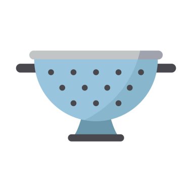 Düz renkli süzgeç ikonu mutfak süzgeçlerini temsil ediyor. Görsel yemek pişirme, aşçılık eğitimi ve ev tasarımı için ideal..