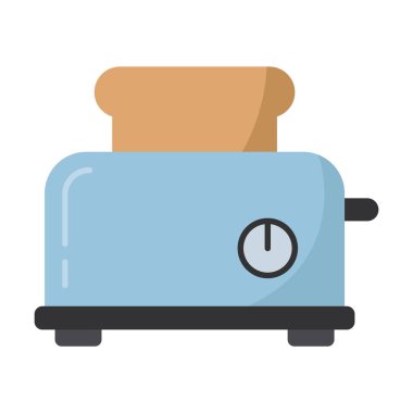 Ekmek kızartma ve kahvaltı hazırlama için mutfak aletlerini temsil eden düz renkli tost makinesi ikonu. Ev mutfağı ve yemek temalı tasarımlar için uygun..