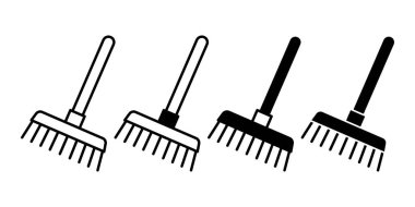 Bahçe temizliği ve bahçe işlerini temsil eden siyah tırmık ikonu demeti. Peyzaj, bahçe bakımı ve mevsimlik bahçe görselleri için mükemmel..