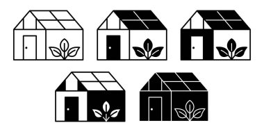 Siyah sera ikonu demeti bitki yetiştirmeyi, bahçıvanlığı ve kontrollü büyüme ortamlarını sembolize ediyor. Tarım görselleri, eko temaları ve modern tasarımlar için ideal.