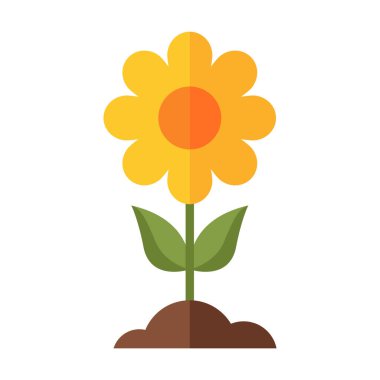 Düz renkli çiçek ikonu, bahçıvanlığı, doğayı ve çiçekli güzelliği temsil ediyor. Dekoratif görsel, yaşam tarzı tasarımları ve ticari yaratıcı projeler için uygundur..