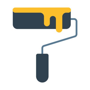 Yapım, yenileme ve iç işleri için boyama araçlarını temsil eden düz renkli boya silindiri simgesi.