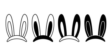 Paskalya kutlamaları için tasarlanmış neşeli siyah beyaz çizgi film tavşan kulaklıkları. Parti dekorasyonu, çocuk aktiviteleri, tatil el sanatları ve şenlikli promosyon tasarımları için uygundur..