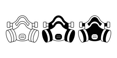 Sanayi, inşaat ve tehlikeli ortamlarda kişisel koruma için kullanılan gaz maskelerini temsil eden siyah simge demeti.