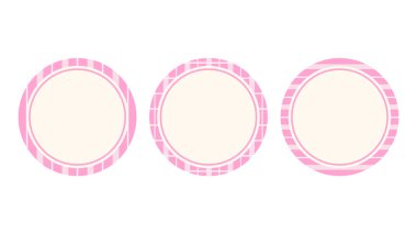 Temiz kenarlı, en az pembe dairesel çerçeve koleksiyonu. Modern markalar, etiketler, ambalajlama, kırtasiye, defter düzeni ve kadınsı tasarım stilleri için ideal.