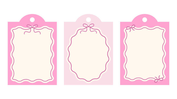 Ornamental pink decorative label frame set with ribbon detail. Perfect for product tags, packaging decoration, invitations, stationery, and vintage feminine branding projects.