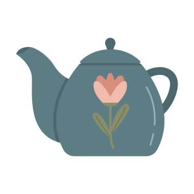 Elle çizilmiş konforlu çaydanlık illüstrasyonunda tuhaf Cottagecore cazibesi, rustik vintage tarzı, mutfak, kafe, ev dekorasyonu, rahat iç dekorasyon ve minimalist tasarım projeleri yer alıyor..