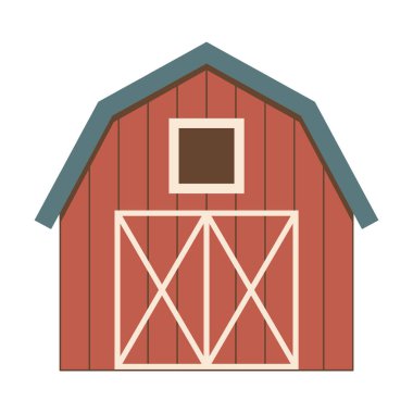 Elle çizilmiş kırsal kırmızı ahır illüstrasyonu, rahat Cottagecore estetik ve kaprisli vintage cazibesi, çiftlik sahneleri, kırsal sanat, mevsimlik projeler ve ev dekoru için mükemmel..