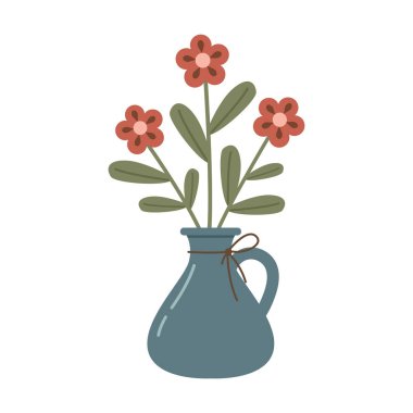 Küçük çiçek desenli el çizimi vazo tasviri, hoş Cottagecore estetik ve tuhaf kırsal klasik cazibesi ev dekorasyonu, bahçe tasarımları ve minimalist iç dekorasyon için mükemmel..