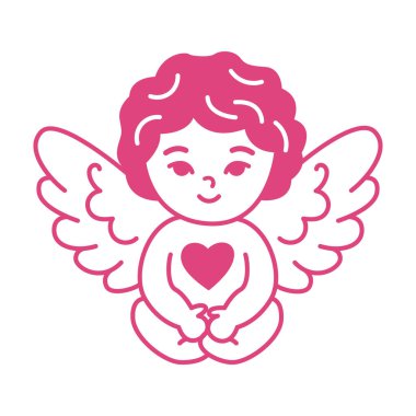 Sevimli melek sevdalısı pembe çizgili kalbi temiz minimalist bir bakışla gösteriyor. Sevgililer Günü temaları, romantik markalar, eski kartlar ve kırsal dekorasyonlar için ideal.
