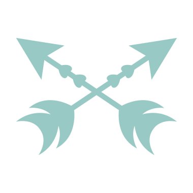 Yaratıcı yönler için kıvrımlı organik stil içeren dekoratif boho ok ikonu. Markalaşma, dekor, yayın düzeni, posterler ve sanatsal projeler için ideal.