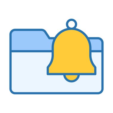 Dosya yönetimini temsil eden dizin sembollü düz renkli bildirim çanı ve dijital sistemler ve uygulamalarda kategorize bildirimler