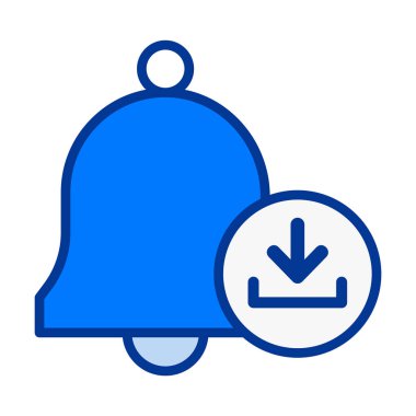 Dosya güncellemelerini gösteren indirme sembolü olan düz renkli bildirim çanı dijital uygulamalar ve bulut servisleri için kaydedilen içerik ve depolama bildirimleri