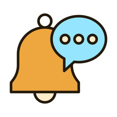 Düz renkli bildirim çanı, mesajlaşma uyarılarını temsil eden sohbet balonu sembolü ile birleştirildiğinde, modern dijital uygulamalardaki iletişim özellikleri ve gerçek zamanlı uyarılar ortaya çıkar.