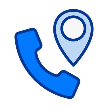 Düz renkli telefon arama simgesi ile coğrafi izleme, navigasyon hizmetleri, mobil konumlandırma sistemleri ve konum tabanlı iletişim çözümlerini temsil eden konum pin simgesi birleştirildi.