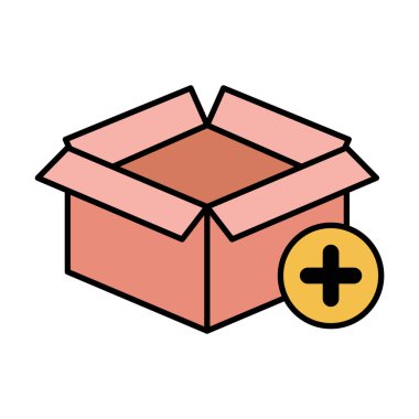 Sevkiyat oluşturma, envanter genişletme, ekommerce lojistik iş akışı ve dağıtım yönetim sistemini temsil eden sembol içeren paket dağıtım kutusunun modern düz renkli simgesi.