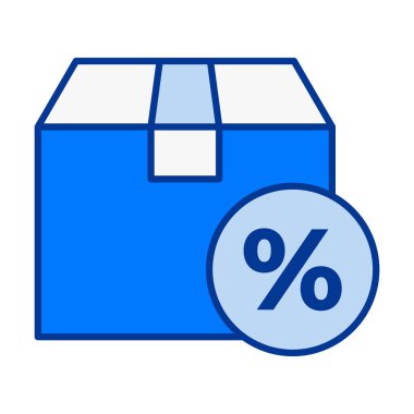 İndirim teklifini, tanıtım fiyatlarını, ecommerce satış kampanyasını ve lojistik maliyet azaltma kavramını temsil eden yüzdelik sembollü modern paket taşıma kutusu simgesi.
