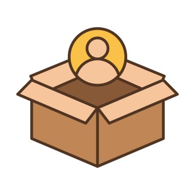 Müşteri taşıma hesabını, kurye profili yönetimini, ekommerce sipariş takibini ve lojistik servis erişimini gösteren kullanıcı sembollü paket dağıtım kutusunun düz renkli simgesi.