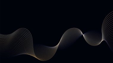 Derin siyah tuval üzerinde akan altın dalga çizgileri olan sofistike bir arka plan. Premium markalaşma, teknoloji temaları, kurumsal sunumlar ve zarif dijital sanat eserleri için ideal..