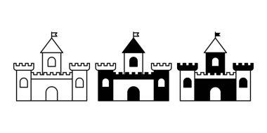 Irish castle symbol set in outline and solid variations ideal for heritage themes, cultural festivals, travel promotions, greeting materials, historical branding, and seasonal celebration content.