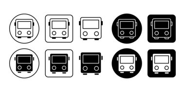 Şehir taşıma ve seyahat hizmetlerini temsil eden toplu taşıma sembolleri koleksiyonu. Turizm ulaşım uygulamaları ve kentsel hareketlilik temaları için temiz elementler ideal.