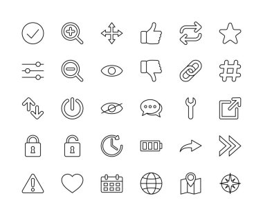 Uygulamalar için ideal navigasyon kontrol eylem sembolleri içeren temiz ana hat arayüz ikonu koleksiyonu basit tutarlı stile sahip gösterge panelleri ve modern dijital sistemler