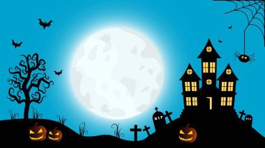 Dolunay Gecesinde Mezarlığın Ürkütücü Silueti ve Balkabağı Kalesi