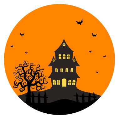 Ürkütücü bir şato ve tepedeki ölü ağaç Dolunay gecesi