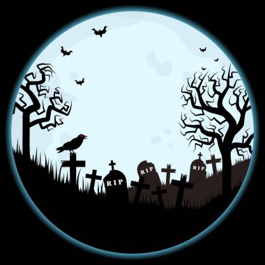 Ürkütücü Mezarlık Bölgesi Yarasalar ve Kargalarla çevrili Ayışığı Gecesi