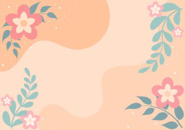 Dalgalı desenler ve Doğal Yeşil Yapraklar ve Çiçeklerle süslenmiş Turuncu Arkaplan Kağıdı