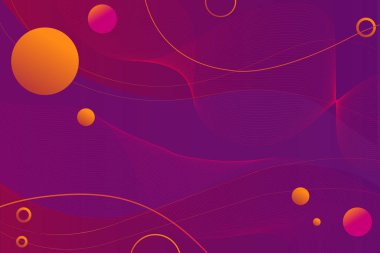 Neon Mor Dalgalar, Gradyanlar ve Yüzen Turuncu Küreler ile Canlı Soyut Arkaplan