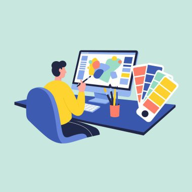 Creative Studio Workspace düz ilüstrasyon