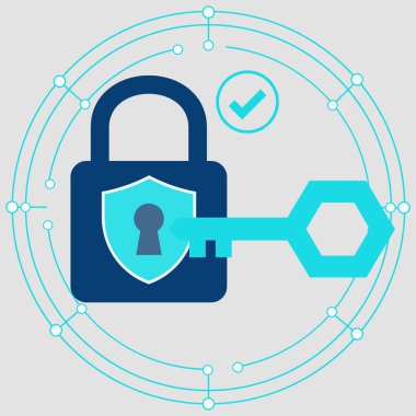 Devre hatlarıyla çevrili, güçlü siber güvenlik ve dijital korumayı temsil eden bir asma kilit.