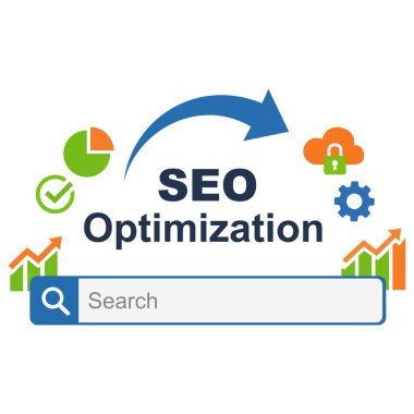 Arama Motoru Pazarlama Stratejisini Temsil Eden SEO Optimizasyon Metni ve Büyüme Çizelgeleri ile Arama Çubuğu