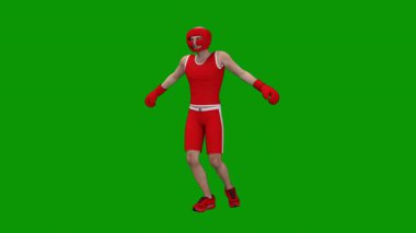 Kırmızı arka planda kırmızı adam boks yapıyor. 3d oluşturma