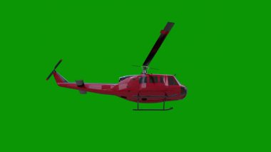 Yeşil arka planda izole edilmiş kırmızı bir helikopter görüntüsü.