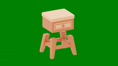 Tahta sandalye simgesi, izometrik 3 boyutlu