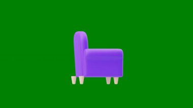 Yeşil arka planda mor bir sandalyenin 3 boyutlu resmi