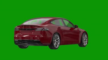 Yeşil arka planda kırmızı spor araba. 3d oluşturma