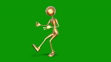 Kupalı koşan adam. Yeşil arka planda topu olan bir adamın 3 boyutlu görüntüsü..