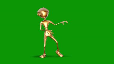 Üç boyutlu çizgi film karakteri altın çan ile çalışıyor.