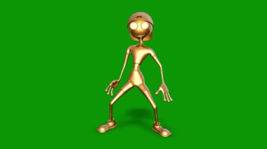 Altın arkaplanı olan yeşil bir uzaylının 3 boyutlu görüntüsü