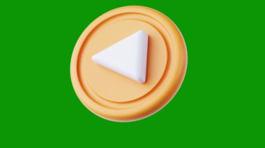 Sarı üzerine izole edilmiş yeşil yuvarlak daire düğmesinin 3 boyutlu çizimi